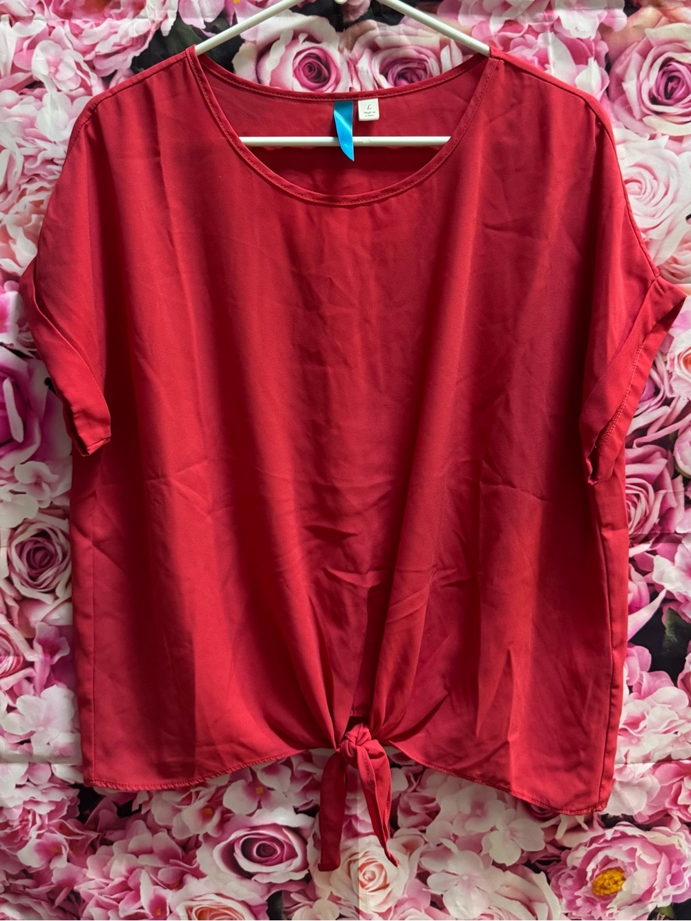 Women's Fusia Pink Tie-Front Top - Size Large